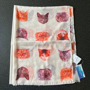 定価2500円 アウトレット 未使用わけあり キャットフェイス ストール アイボリー 猫 ねこ ネコ 特別価格