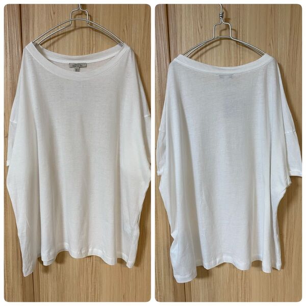 新品タグ付きルーズTシャツ☆ゆったり☆大きいサイズ☆ボートネック☆ロールアップ☆半袖☆ ホワイト☆オーバーサイズ