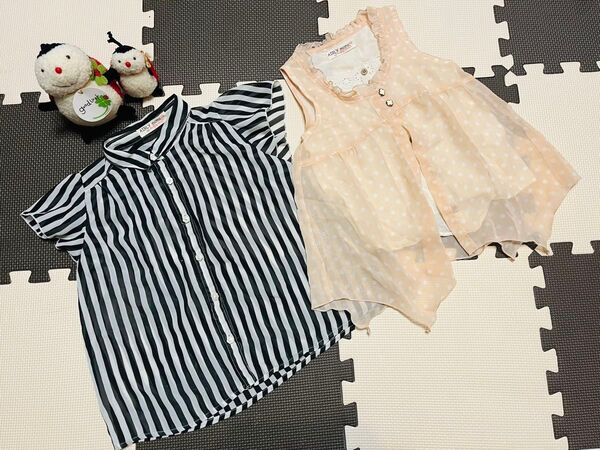 女の子 シフォンブラウス2枚セット! 120 オーガンジー 半袖 夏物 トップス