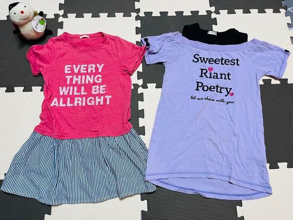 GU チュニックワンピース2枚セット!120 まとめ売り 夏物 女の子 半袖Tシャツ