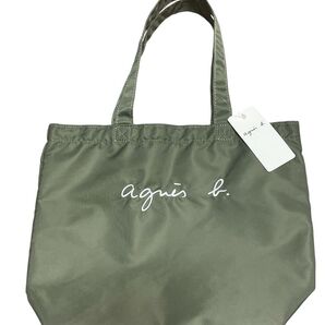 agnes b. アニエスベー ロゴ刺繍トートバッグ カーキ キッズ サブバッグ 新品タグ付き