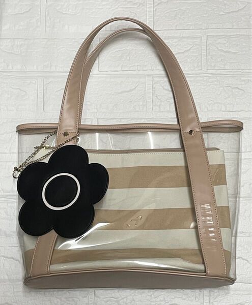 MARY QUANT マリークワント クリアトートバッグ ボーダーインクリア トート PVC ベージュ A4