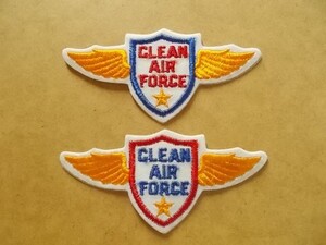 【2枚セット】90s CLEAN AIR FORCE 刺繍ワッペン/紋章エアフォース翼ミリタリー米軍アメリカUSアップリケ雑貨パッチUSAエンブレム 448