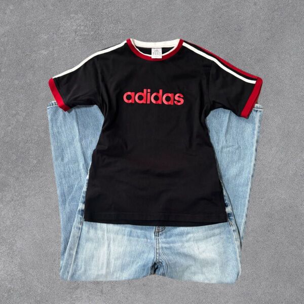 00s adidas ロゴT ピチT 平成ギャル y2k マクブリング系 赤 黒