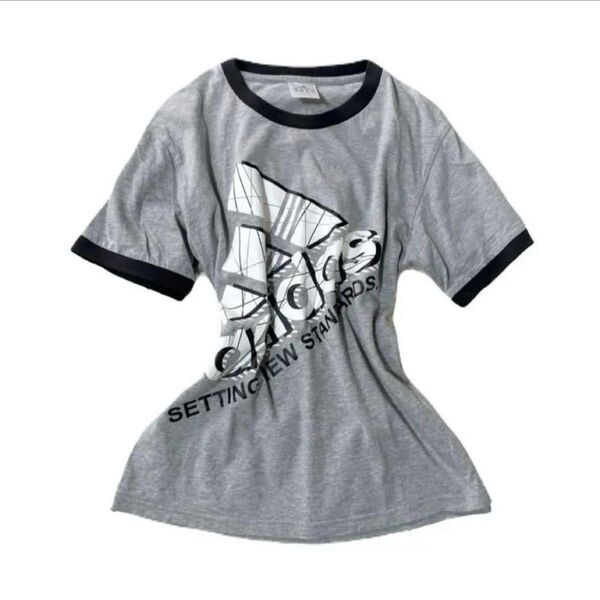 00s y2k 平成ギャル adidas グレー ピチT ロゴT マクブリング 半袖Tシャツ
