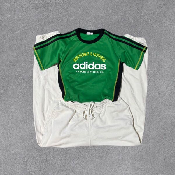【週末限定価格】00s adidas ユニ風Tシャツ 平成ギャル スポmix グリーン ピチT