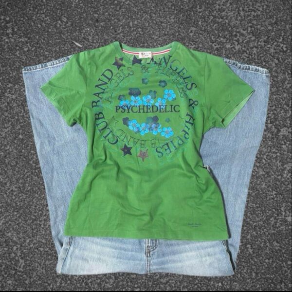 【希少デザイン】Paul Smith 緑 半袖Tシャツ y2k 平成ギャル 花柄