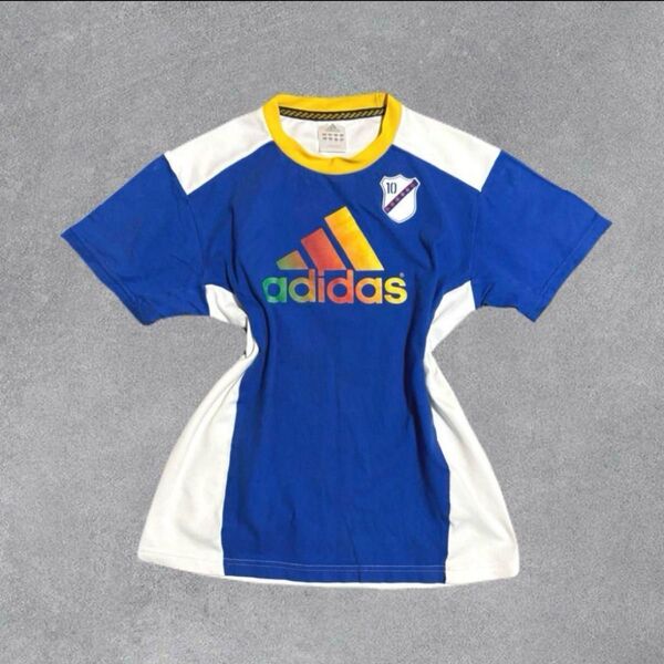 00s adidas y2k ピチT ロゴT 平成ギャル マクブリング系 ブルー レインボー 半袖Tシャツ