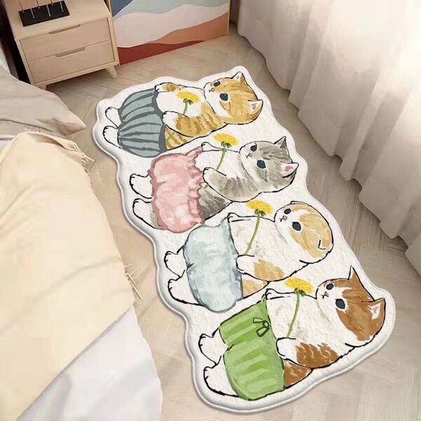 ネコ柄ラグマット インテリア 洗える かわいい 部屋 玄関 バスルーム キュート 家庭用カーペット