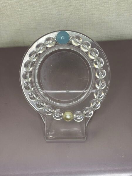 ハンドメイド パワーストーン アクアマリン 水晶 ブレスレット 内径16cm