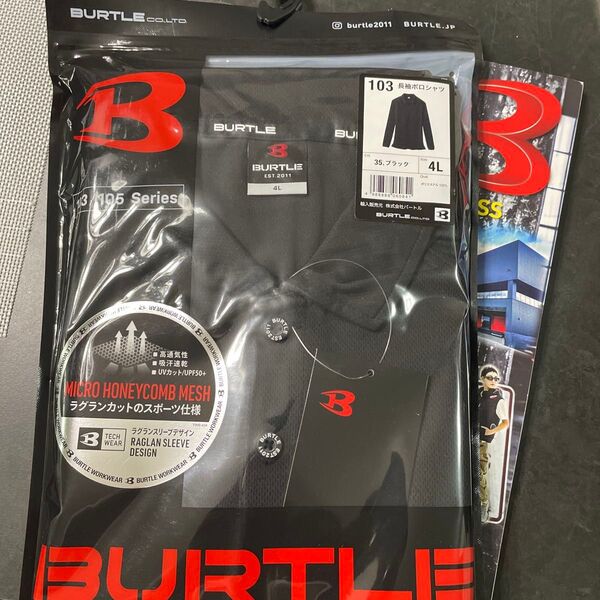 BURTLE バートル 長袖ポロシャツ 春夏用 103 35 ブラック 4L