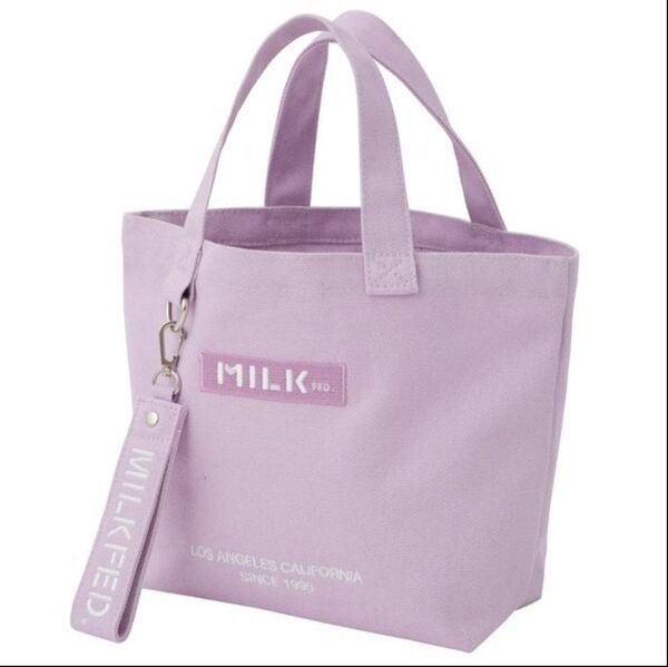 MILKFED.ミルクフェド BAR UNDER LOGO LUNCH TOTE BAG キャンバスチャーム付きミニハンドバッグ