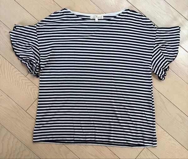Mサイズ ボーダー 半袖カットソー Tシャツ 袖フリル