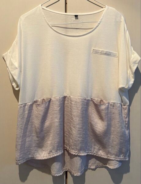 Mサイズ Tシャツ 半袖 カットソー トップス フレンチスリーブ 切り替え ポケット付き