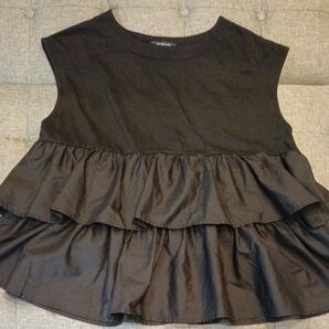 試着のみ しまむら MUMU ノースリーブ フリル Tシャツ ペプラム Lサイズ