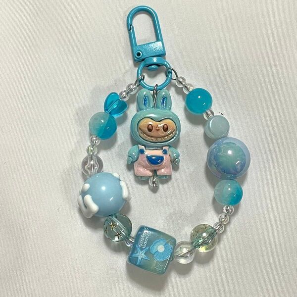 ★105★ ハンドメイド handmade キーホルダー 大人気★ ラブブ LABUBU 可愛い うさぎ 海外輸入 水色 ブルー