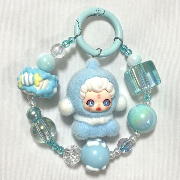 ★129★ ハンドメイド handmade キーホルダー 大人気★ SPちゃん スカルパンダ 可愛い 海外輸入 フロッキー 水色