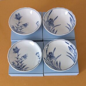 深皿と小皿 雪峰 古染花 2種4枚セット