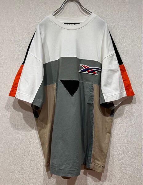 Onitsuka Tiger オニツカタイガー リメイクTシャツ クレイジーパターン 刺繍ロゴ 半袖Tシャツ ビッグシルエット