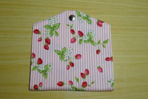  mask case 12.5×14. strawberry pattern pink eggshell white stripe mask inserting Flat type temporary put hand made robust 