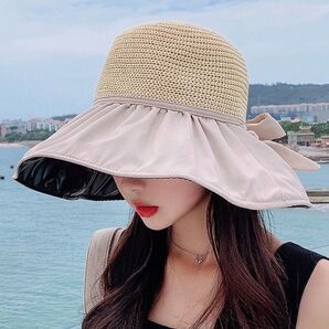 麦わら帽子 日焼け対策 UVカット つば広 レディース ブラック リボン 可愛い おしゃれ リボンハット 折りたたみ 紐付き