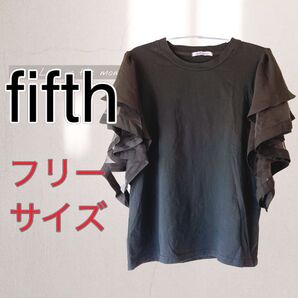 fifth フリル袖トップス ブラック フリーサイズ 半袖 シアー素材 フリル