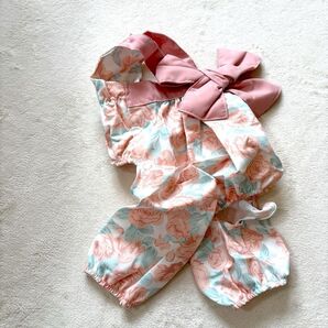 犬服 ドッグウェア ワンピース型つなぎ 花柄 ピンク Sサイズ