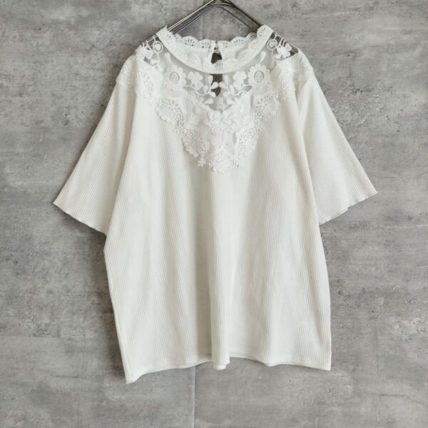 極美品XANADU半袖ブラウス 3 L 白 レース カットソー T シャツ