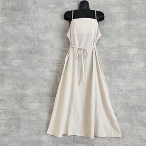 美品ジュノア キャミソールワンピース ロングリネン麻混ベージュF春夏キャミワンピ