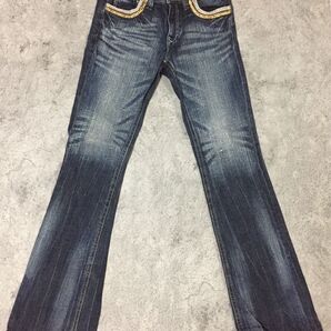 【美品】装飾ステッチフレアデニムパンツ 古着韓国モードy2kグランジ ジーンズ デニムパンツ ブーツカット