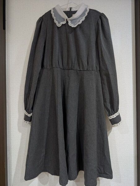 titty&Co ワンピース グレー レース 襟付き 長袖 Mサイズ