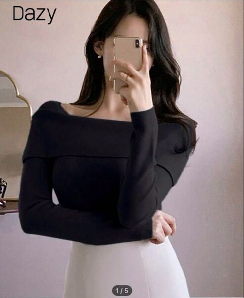Shein Dazy オフショルダー ニットセーター ブラック 黒 S