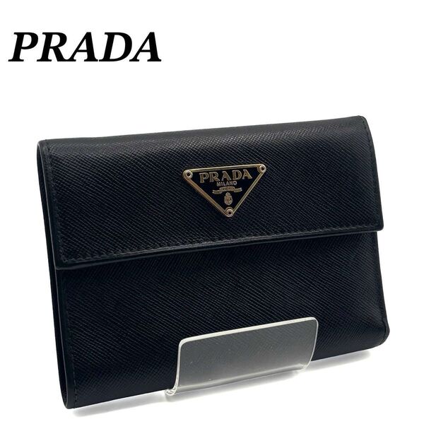 PRADA プラダ 二つ折り財布 サフィアーノ レディース 三角プレート レザー 三角ロゴ 財布 コンパクトウォレット 二つ折り