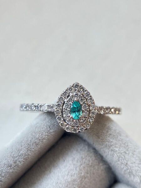 パライバトルマリン リング プラチナ pt950 0.03ct 0.30ct 天然ダイヤモンド 12号