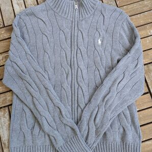 Ralph Lauren ケーブルニット フルジップ セーター グレー