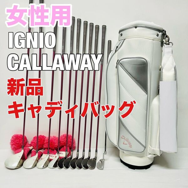 新品 キャディバッグ キャロウェイ レバ イグニオ レディース ゴルフセット L 初心者 RAVE ゴルフ一式 クラブセット 右利