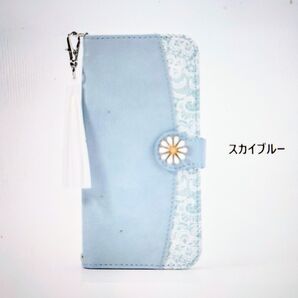iPhoneSE 手帳型スマホケース ブルー ストラップ付き かわいい 上品