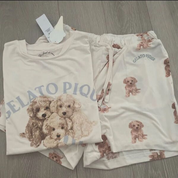 ジェラートピケ gelato pique トイプードルワンポイントTシャツ & 総柄ショートパンツ オフホワイト