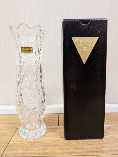 【美品】カメイガラス 24% CRYSTAL pbo 花瓶 高さ24cm 花器 フラワーベース KAMEI
