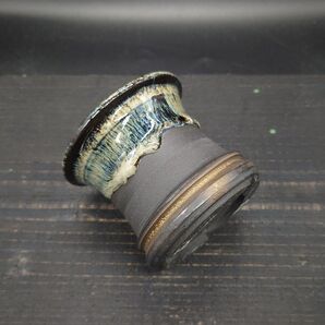 YR6F CELECTオリジナル Melted POT 垂 作家鉢 陶器鉢 多肉 珍奇植物 アガベ 黒土 金色釉 豆鉢 2号
