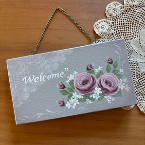 *トールペイント* ウェルカムボード 薔薇 ハンドメイド ガーデニング雑貨