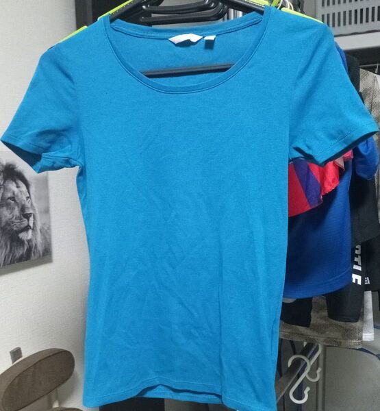 ユニクロ 半袖Tシャツ ブルー レディース プレミアムコットン