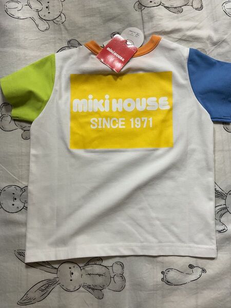 ミキハウス 新品タグ付き バックロゴスタイル ボックスロゴ マルチカラー Tシャツ 80サイズ