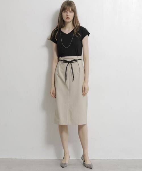 美品☆トーナル ベルト付ハイウェストタイトスカート ベージュ 36 TONAL