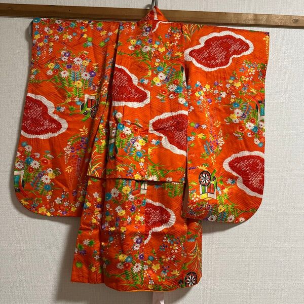子供用着物 オレンジ 絞り柄 女児
