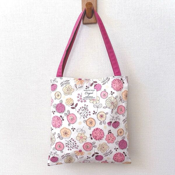 ハンドメイド ぺたんこミニトートバッグ/北欧風花柄