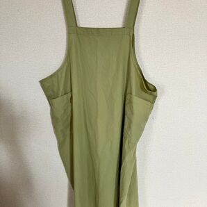 中古品 ハンドメイド エプロンワンピース ゆったりオーバーサイズ モスグリーン