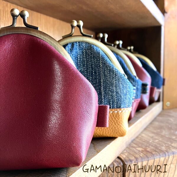手のひらサイズのコインケース 赤 レッド 小銭入れ がま口 財布 小物入れ ハンドメイド がま口ポーチ 牛革 がまぐち