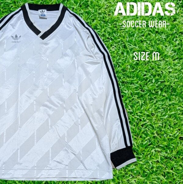 90s adidas アディダス 長袖 ユニフォーム ゲームシャツ M ホワイト サッカー ゲームシャツ プラクティスシャツ