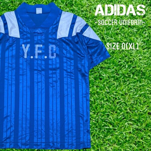 90s adidas アディダス サッカー 半袖 ユニフォーム ゲームシャツ O ブルー ヴィンテージ プラクティスシャツ